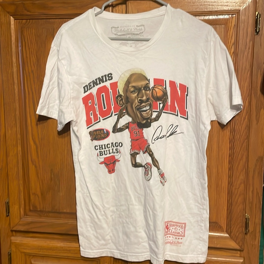 Vintage Style Mitchell Ness Dennis Rodman Shirt Size M Caricature Bulls NBA